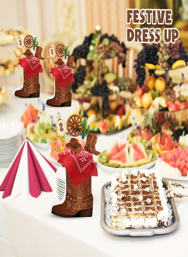 Weekgrat 8 Sets 129 Pcs Cowboy Western Party Centerpieces - Brown Paper & Wooden Stick Cutouts with Cowboy Boots Shaped Boxes for Western Party Decor - Image 5